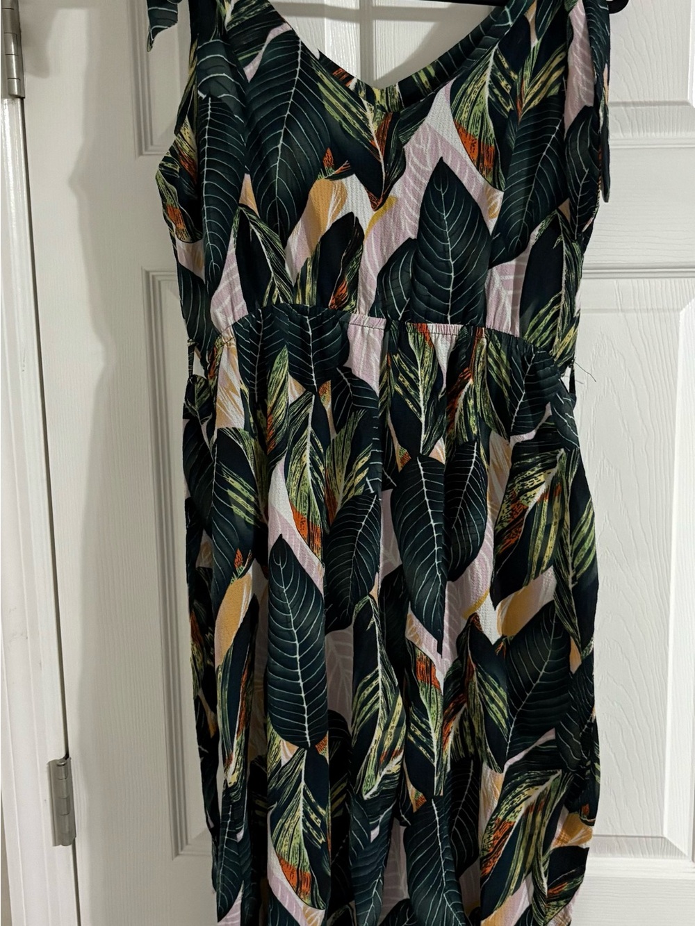 Sleeveless Tropical Leaf Jumpsuit - Black & Green